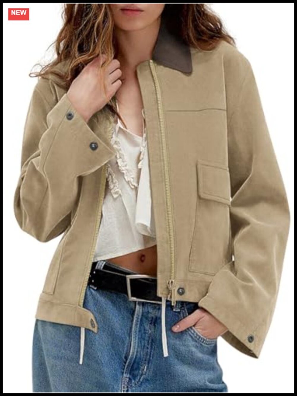 Faux Suede Cropped Zip Up Jacket Contrast Fleece Winter Coat